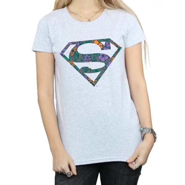 DC Comics Womens/Ladies Superman Floral Logo 1 Cotton T-Shirt