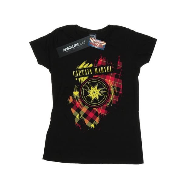 Marvel Womens/Ladies Captain Marvel Tartan Patch Cotton T-Shirt