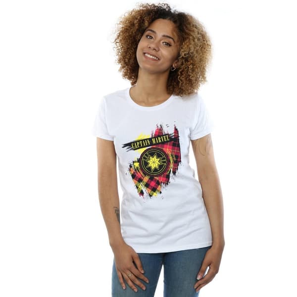 Marvel Womens/Ladies Captain Marvel Tartan Patch Cotton T-Shirt