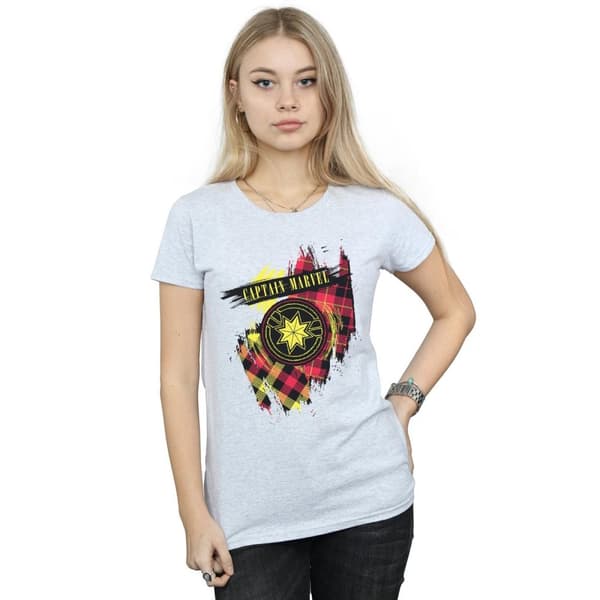 Marvel Womens/Ladies Captain Marvel Tartan Patch Cotton T-Shirt