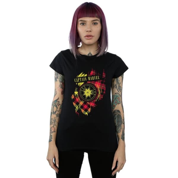 Marvel Womens/Ladies Captain Marvel Tartan Patch Cotton T-Shirt