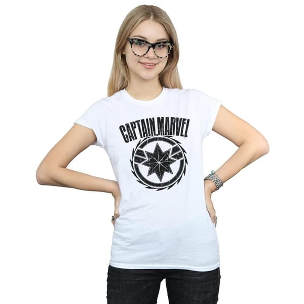 Marvel Dam/Tjej - Captain Marvel - Bomulls-T-shirt med blademblem