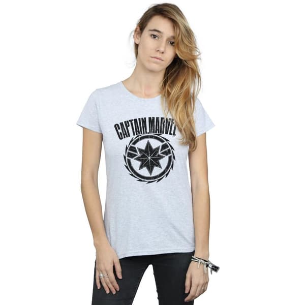 Marvel Dam/Tjej - Captain Marvel - Bomulls-T-shirt med blademblem