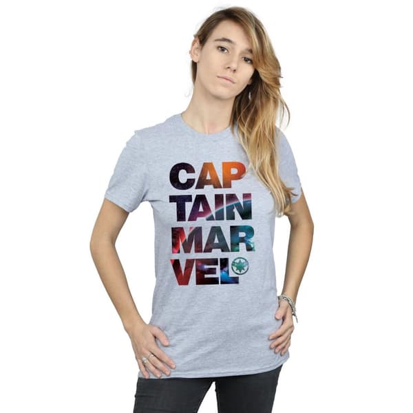 Marvel Womens/Ladies Captain Marvel Space Text Cotton Boyfriend T-Shirt