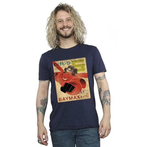 Disney Mens Big Hero 6 Baymax Flying Baymax Newspaper T-Shirt