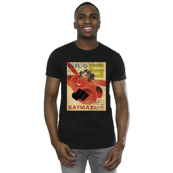 Disney Mens Big Hero 6 Baymax Flying Baymax Newspaper T-Shirt