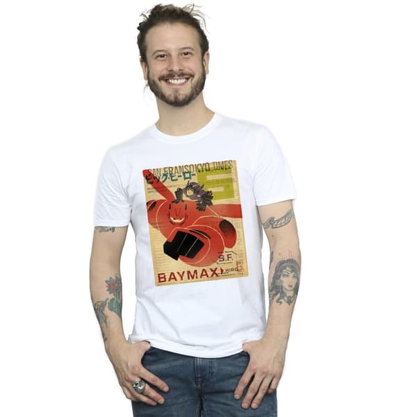 Disney Mens Big Hero 6 Baymax Flying Baymax Newspaper T-Shirt