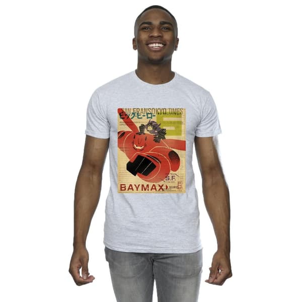 Disney Mens Big Hero 6 Baymax Flying Baymax Newspaper T-Shirt