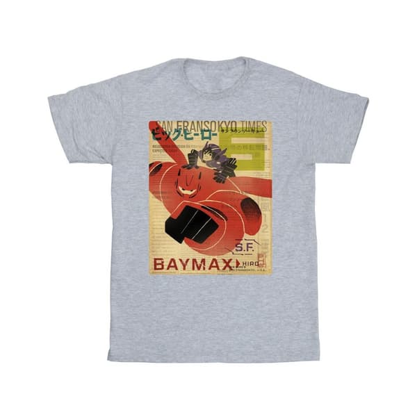 Disney Mens Big Hero 6 Baymax Flying Baymax Newspaper T-Shirt