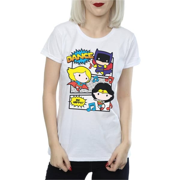 DC Comics Womens/Ladies Chibi Super Friends Dance Cotton T-Shirt