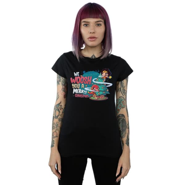 DC Comics Womens/Ladies Super Friends We WHOOSH You A Merry Christmas Cotton T-Shirt