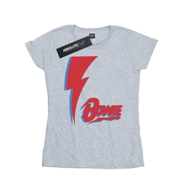 David Bowie Womens/Ladies Red Bolt Cotton T-Shirt Sports Grey S