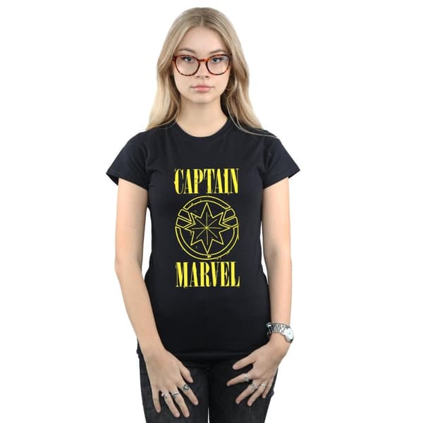 Marvel Womens/Ladies Captain Marvel Grunge Logo Cotton T-Shirt