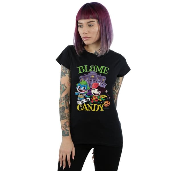 DC Comics Womens/Ladies Super Friends Blame It On The Candy Cotton T-Shirt