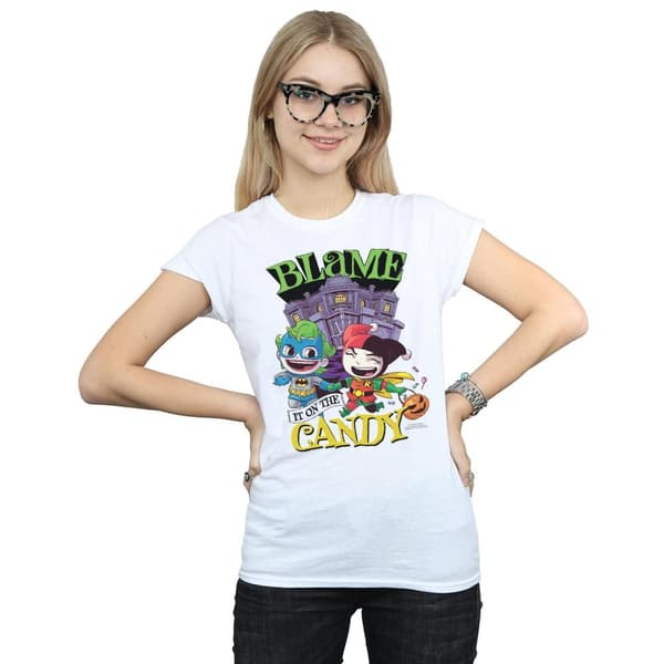 DC Comics Womens/Ladies Super Friends Blame It On The Candy Cotton T-Shirt