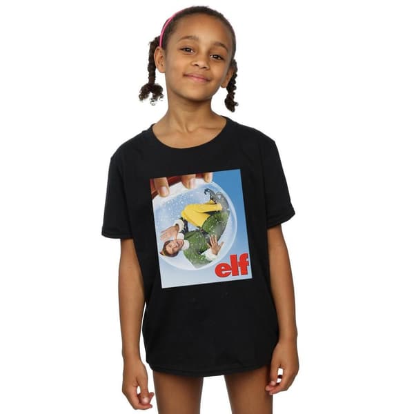 Elf T-shirt i bomull med affisch av snögloben för flickor