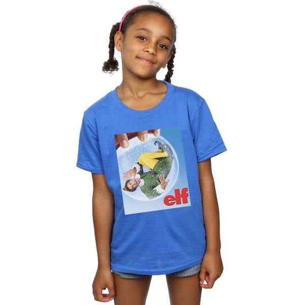 Elf T-shirt i bomull med affisch av snögloben för flickor