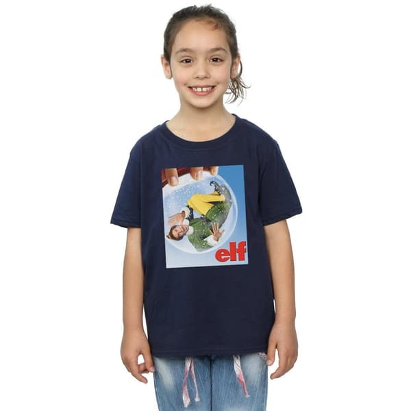 Elf T-shirt i bomull med affisch av snögloben för flickor