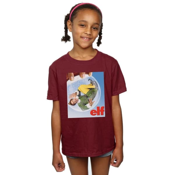 Elf T-shirt i bomull med affisch av snögloben för flickor