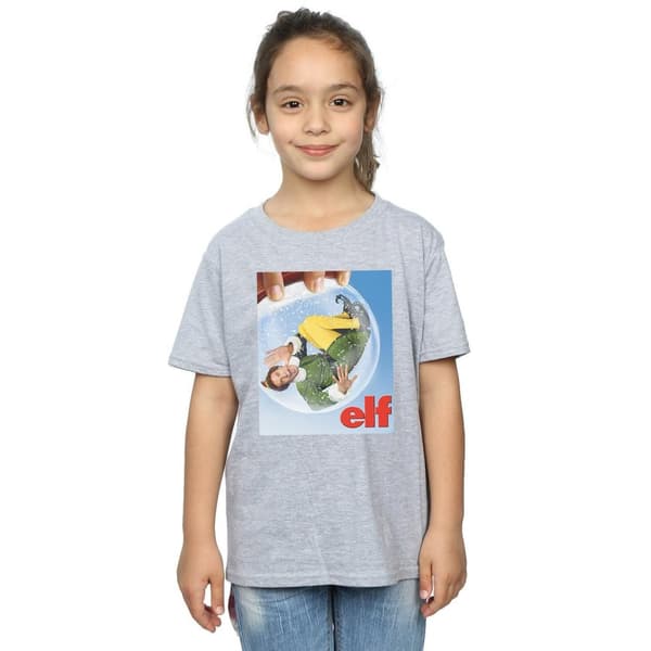 Elf T-shirt i bomull med affisch av snögloben för flickor