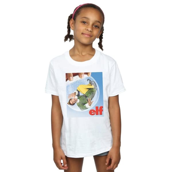 Elf T-shirt i bomull med affisch av snögloben för flickor