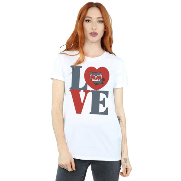 DC Comics Dam/kvinnor Chibi Catwoman Love Boyfriend T-shirt i bomull