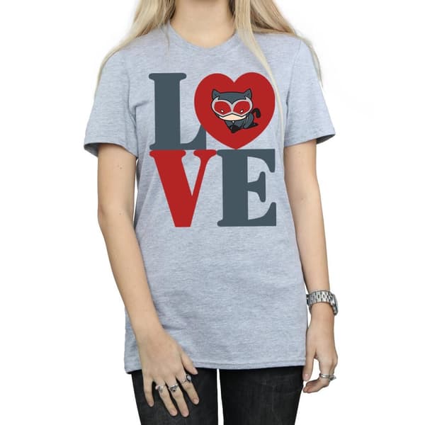 DC Comics Dam/kvinnor Chibi Catwoman Love Boyfriend T-shirt i bomull