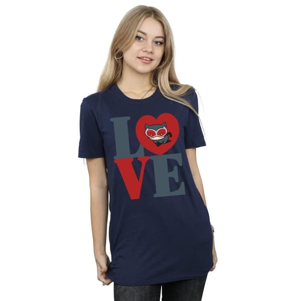 DC Comics Dam/kvinnor Chibi Catwoman Love Boyfriend T-shirt i bomull