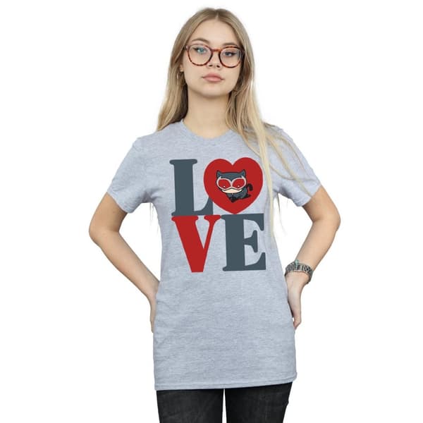 DC Comics Dam/kvinnor Chibi Catwoman Love Boyfriend T-shirt i bomull