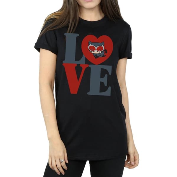 DC Comics Dam/kvinnor Chibi Catwoman Love Boyfriend T-shirt i bomull