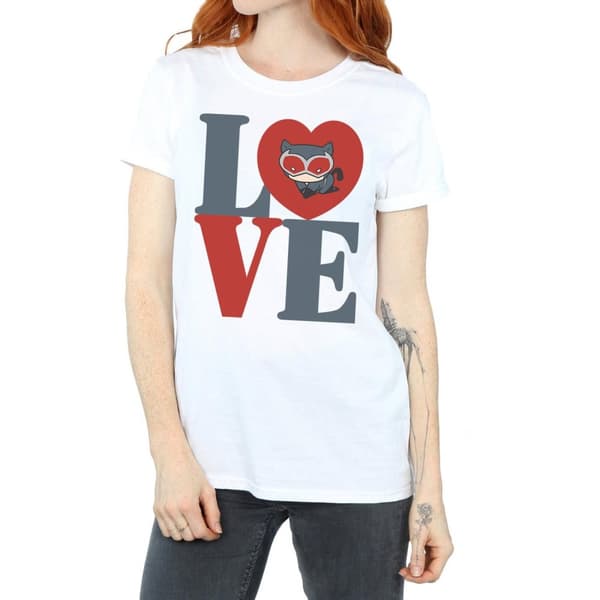 DC Comics Dam/kvinnor Chibi Catwoman Love Boyfriend T-shirt i bomull