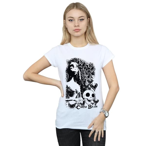 Corpse Bride T-shirt i bomull med dödskalle-logotyp, dam/dam