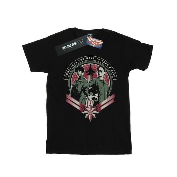 Marvel Girls Captain Marvel Take A Risk Cotton T-Shirt Black 5-6 Years