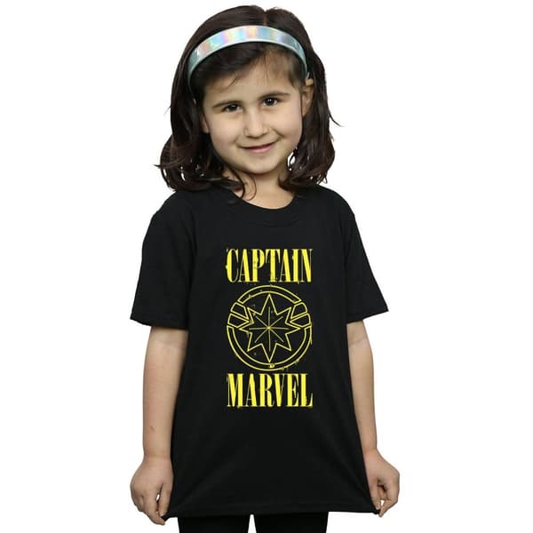 Marvel Girls Captain Marvel Grunge Logo Cotton T-Shirt