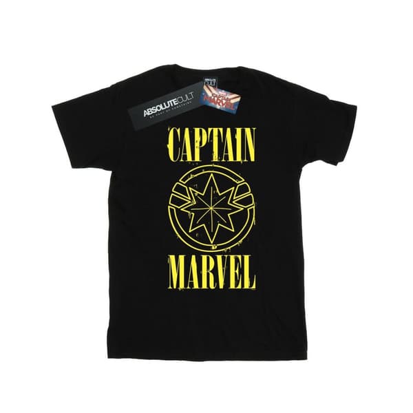 Marvel Girls Captain Marvel Grunge Logo Cotton T-Shirt
