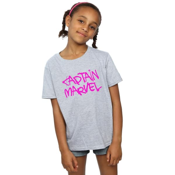Marvel Girls Captain Marvel Spray Text Cotton T-Shirt