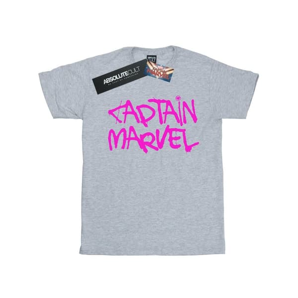 Marvel Girls Captain Marvel Spray Text Cotton T-Shirt