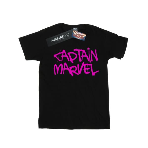 Marvel Girls Captain Marvel Spray Text Cotton T-Shirt