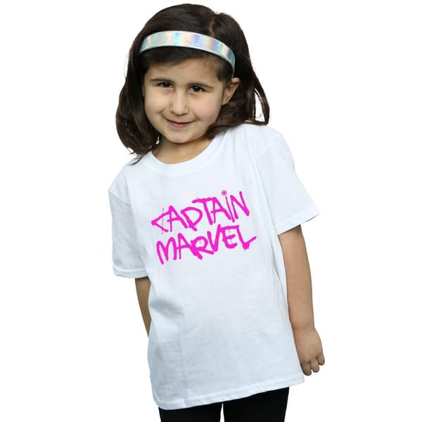 Marvel Girls Captain Marvel Spray Text Cotton T-Shirt