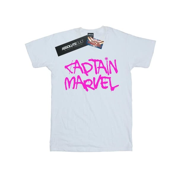 Marvel Girls Captain Marvel Spray Text Cotton T-Shirt White 5-6 Years