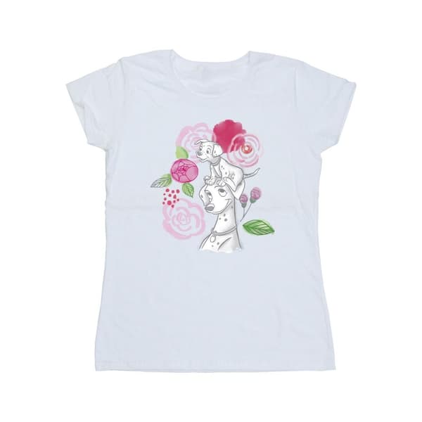 Disney Womens/Ladies 101 Dalmatians Flowers Cotton T-Shirt White XL