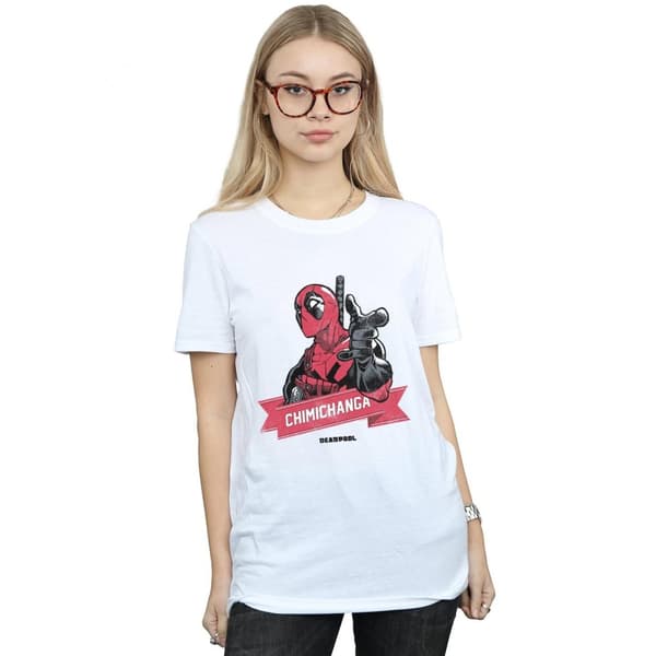 Marvel Dam/Tjej Deadpool Chimichanga Finger Boyfriend T-shirt i bomull