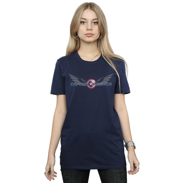 Marvel Dam/Tjej Falcon And The Winter Soldier Captain America Logo Bomull Boyfriend T-shirt