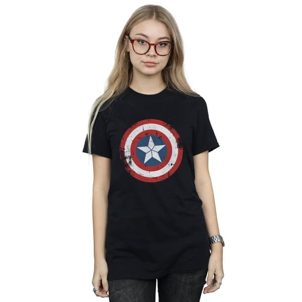 Marvel Womens/Ladies Captain America Civil War Distressed Shield Cotton Boyfriend T-Shirt