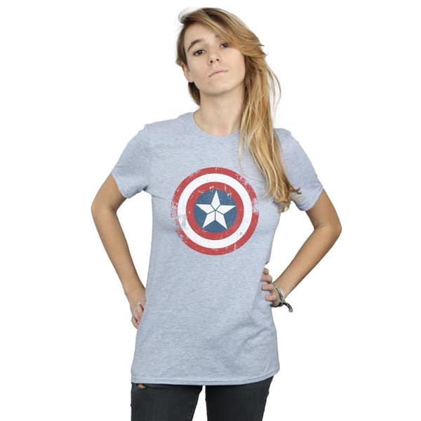 Marvel Womens/Ladies Captain America Civil War Distressed Shield Cotton Boyfriend T-Shirt