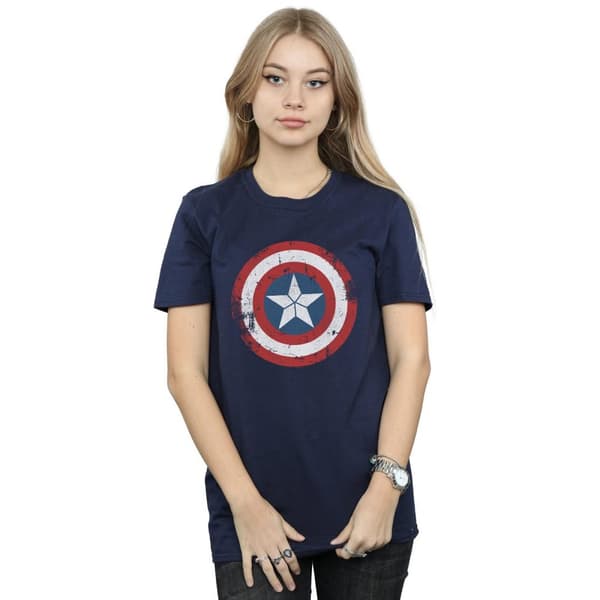Marvel Womens/Ladies Captain America Civil War Distressed Shield Cotton Boyfriend T-Shirt