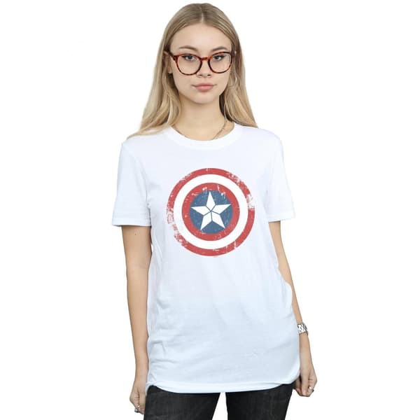 Marvel Womens/Ladies Captain America Civil War Distressed Shield Cotton Boyfriend T-Shirt