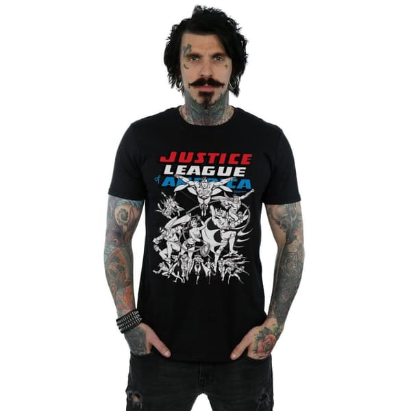 DC Comics Mens Justice League Mono Action Pose T-Shirt