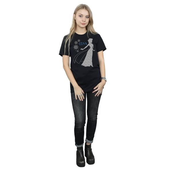 Disney Womens/Ladies Frozen Elsa Christmas Silhouette Cotton Boyfriend T-Shirt