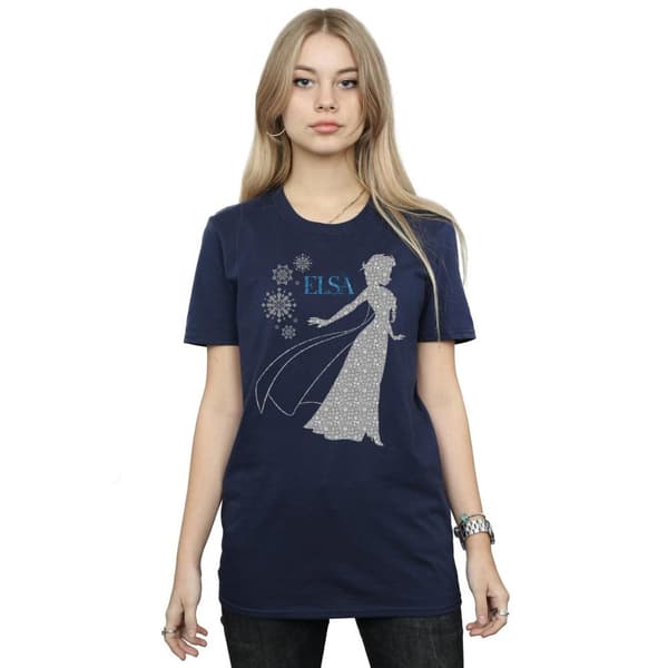 Disney Womens/Ladies Frozen Elsa Christmas Silhouette Cotton Boyfriend T-Shirt
